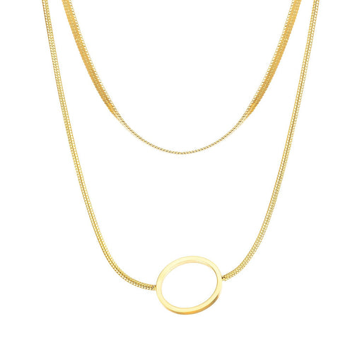 Women Chain Necklace Double Levels Clavicle Links  Fashion Link Lady Stainless Steel Gold Tone