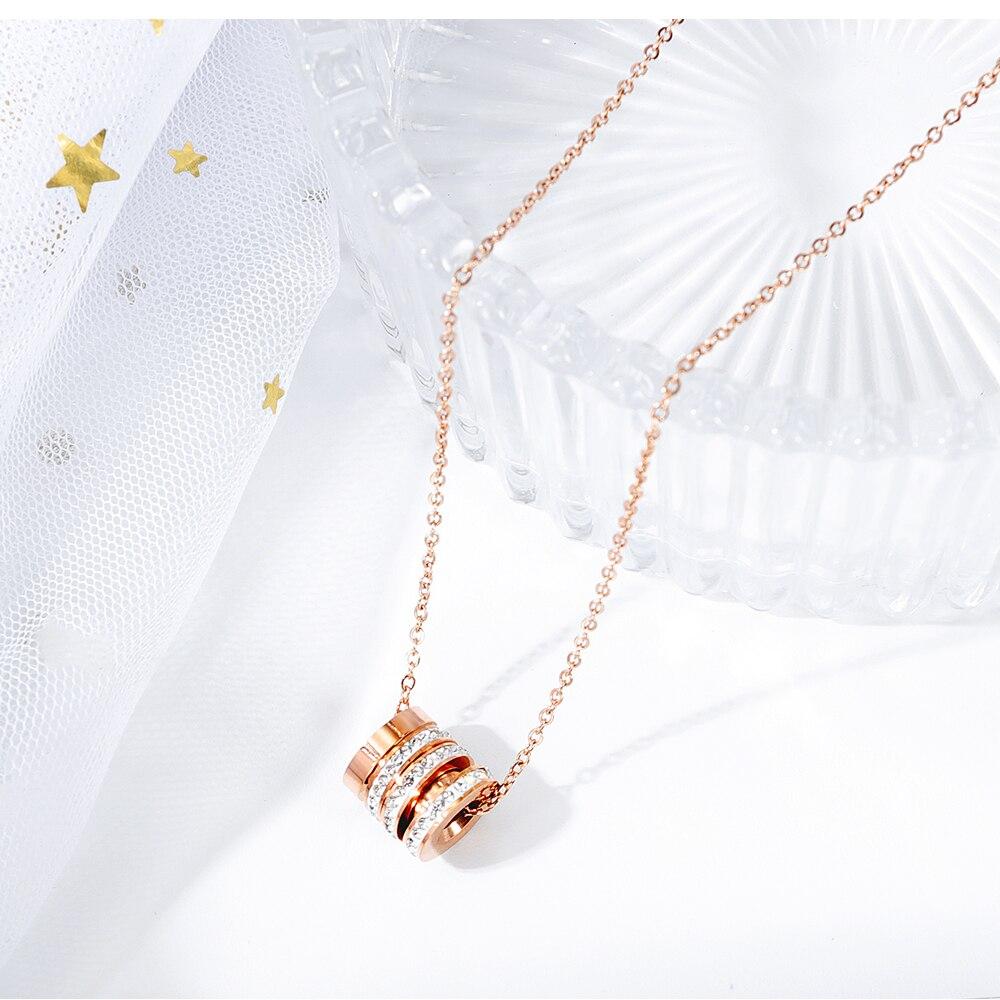 Women Chain Necklace Shiny Stone Round Designer  New Clavicle Link Steel Rose Gold Pendant Lady Korea Jewerly