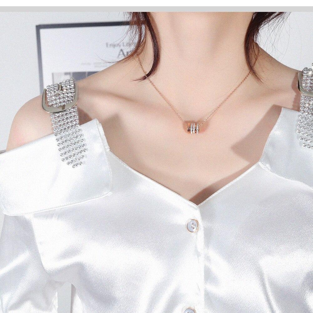 Women Chain Necklace Shiny Stone Round Designer  New Clavicle Link Steel Rose Gold Pendant Lady Korea Jewerly