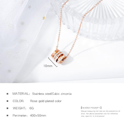 Women Chain Necklace Shiny Stone Round Designer  New Clavicle Link Steel Rose Gold Pendant Lady Korea Jewerly