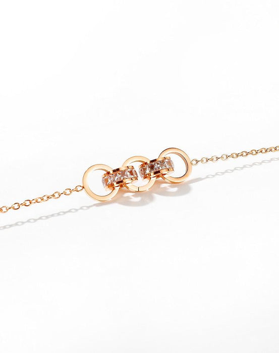 Women Slim Chain Link Bracelets Crystal Stainless Steel Designer Charms Rose Gold Lady Elegant