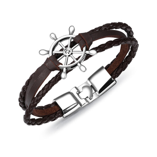 Fashion Black Personalized Rudder Braided Leather Bracelet