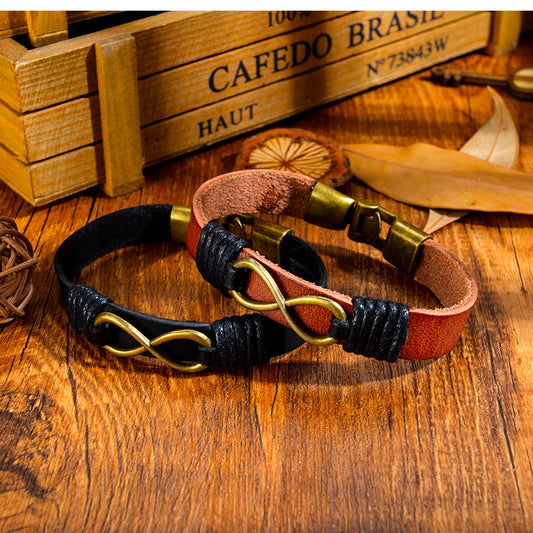 Punk personality woven endless 8 word leather bracelet