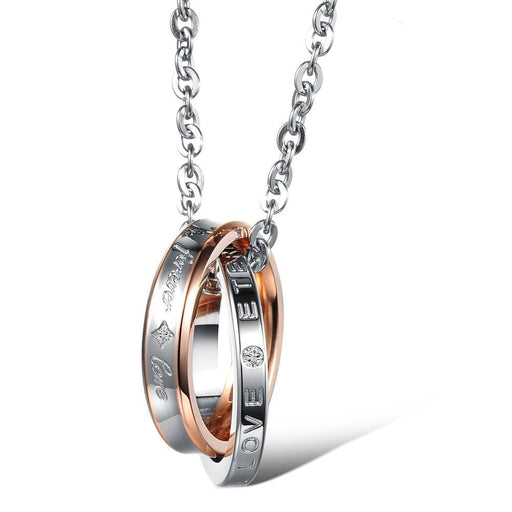 "Forever Love" Brand Couple Necklace Set Stainless Steel Lovers Promise Jewelry