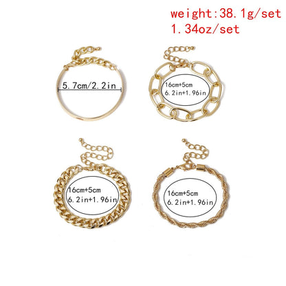 4pcs Punk Curb Cuban Chain Bracelets Set for Women Miami Boho Thick Gold Color Charm Bracelets Bangles Fashion Jewelry