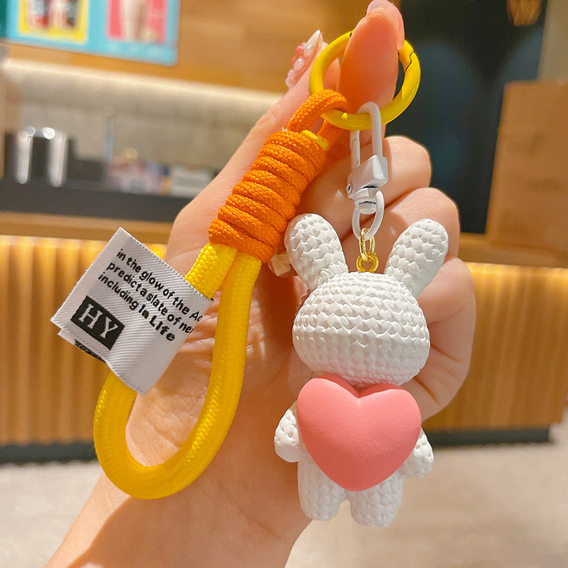 Resin Heart Rabbit Keychain Cute Trend Fashion Keychain Couple Bag Pendant