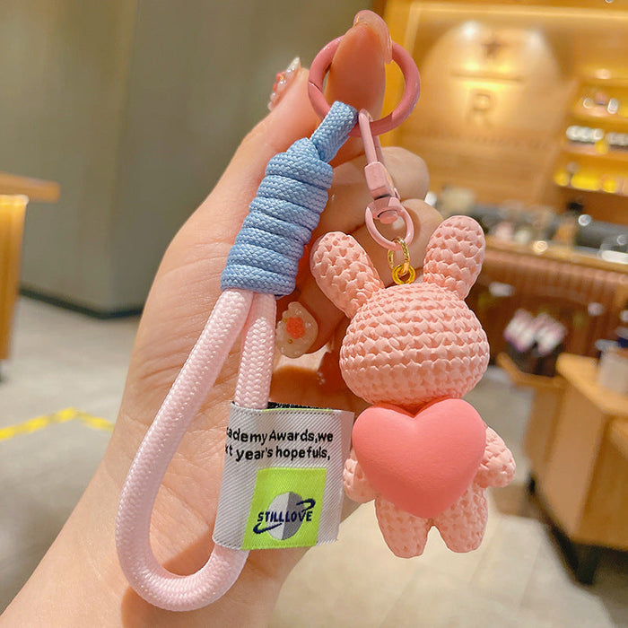 Resin Heart Rabbit Keychain Cute Trend Fashion Keychain Couple Bag Pendant