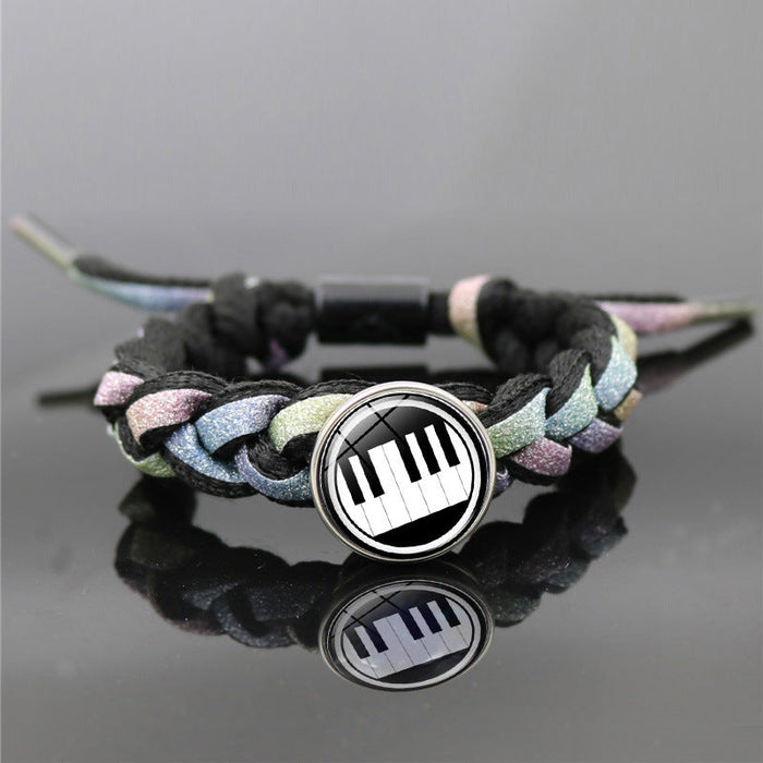 Music piano symbol creative black and white reflective rope hand strap