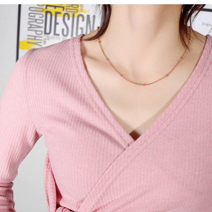 Women Chain Link Necklace Rose Gold/ Gold Minimalist Design Bead Clavicle Chain Stainless Steel Geometric Fashion