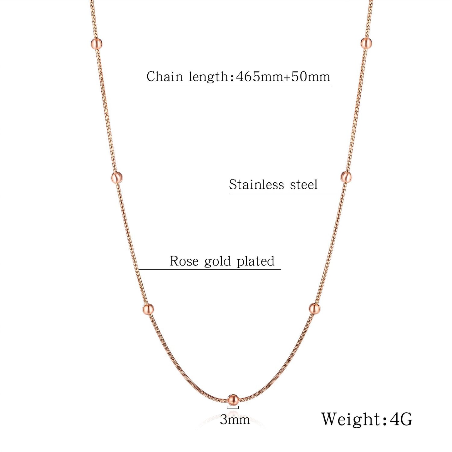 Women Chain Link Necklace Rose Gold/ Gold Minimalist Design Bead Clavicle Chain Stainless Steel Geometric Fashion