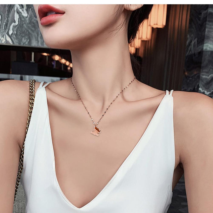 Women Chain Necklace Rose Gold Butterfly Clavicle Chain Stainless Steel Design  Necklaces Fashion Jewelry