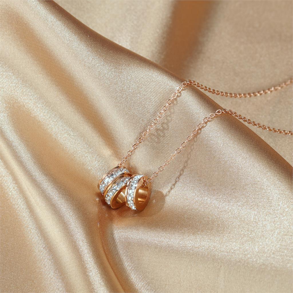 Women Chain Necklace Rose Gold/ Gold Simple Round Crystal Clavicle Chain Stainless Steel  Necklaces Fashion Jewelry