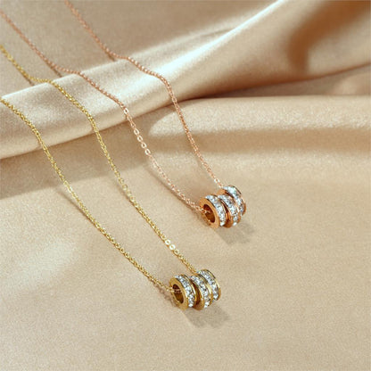 Women Chain Necklace Rose Gold/ Gold Simple Round Crystal Clavicle Chain Stainless Steel  Necklaces Fashion Jewelry