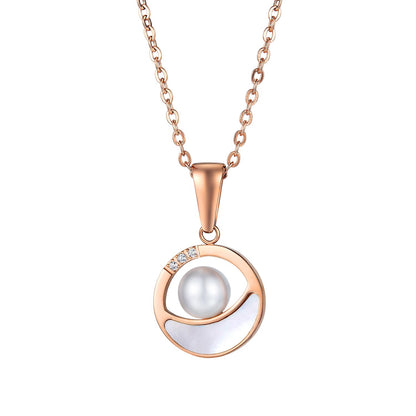 Women Chain Necklace Rose Gold Pearl Shell Clavicle Chain Stainless Steel Design  Necklaces Fashion Jewelry