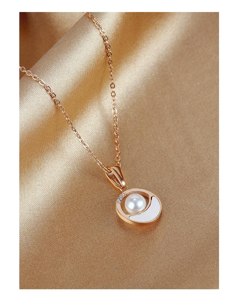 Women Chain Necklace Rose Gold Pearl Shell Clavicle Chain Stainless Steel Design  Necklaces Fashion Jewelry