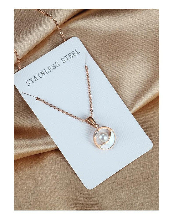 Women Chain Necklace Rose Gold Pearl Shell Clavicle Chain Stainless Steel Design  Necklaces Fashion Jewelry