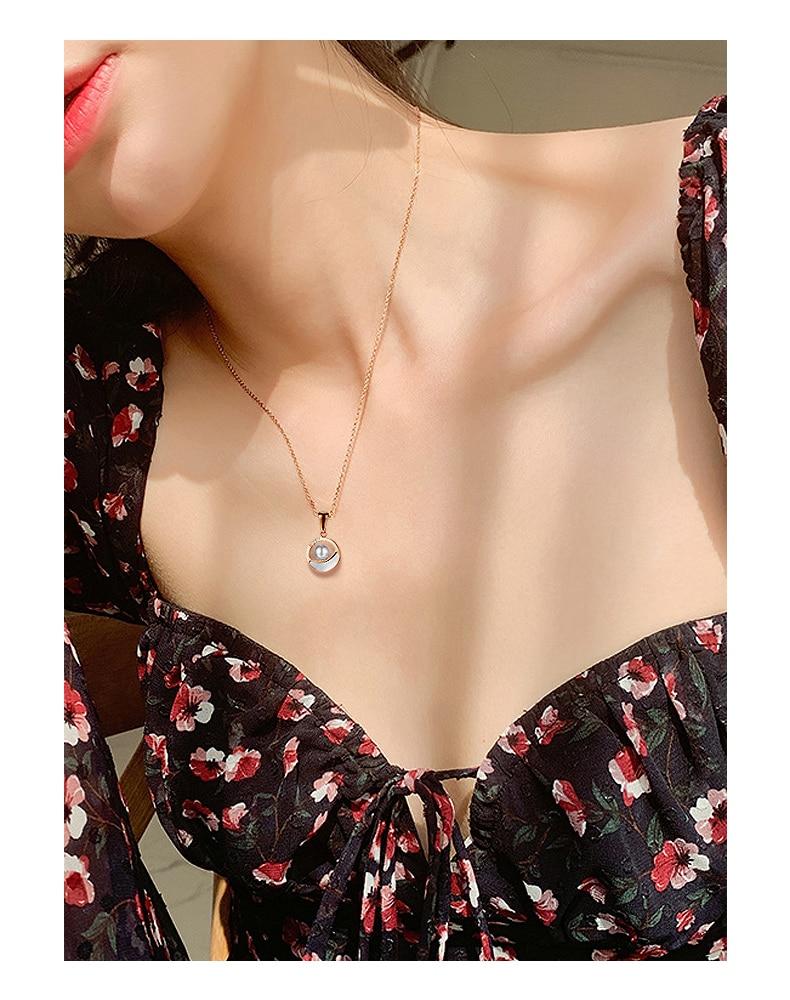 Women Chain Necklace Rose Gold Pearl Shell Clavicle Chain Stainless Steel Design  Necklaces Fashion Jewelry