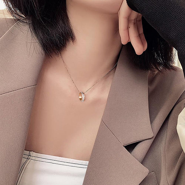 Women Chain Necklace Rose Gold Round Crystal Designer Clavicle Chain Stainless Steel  Necklaces Fashion Jewelry