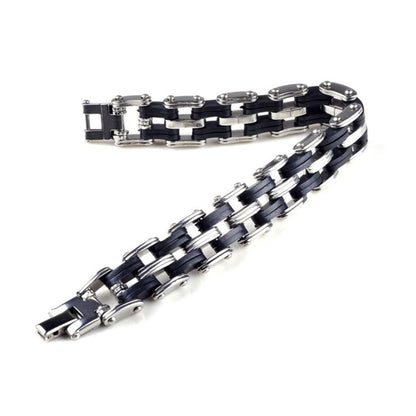 Awesome Stainless Steel Silicone Biker Bracelet