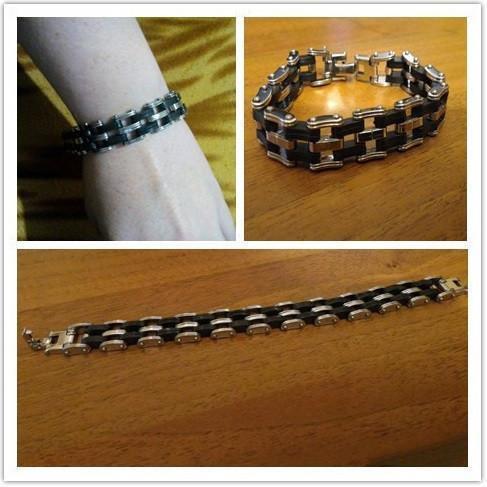 Awesome Stainless Steel Silicone Biker Bracelet