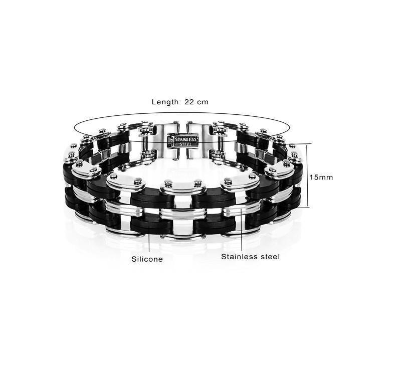 Awesome Stainless Steel Silicone Biker Bracelet