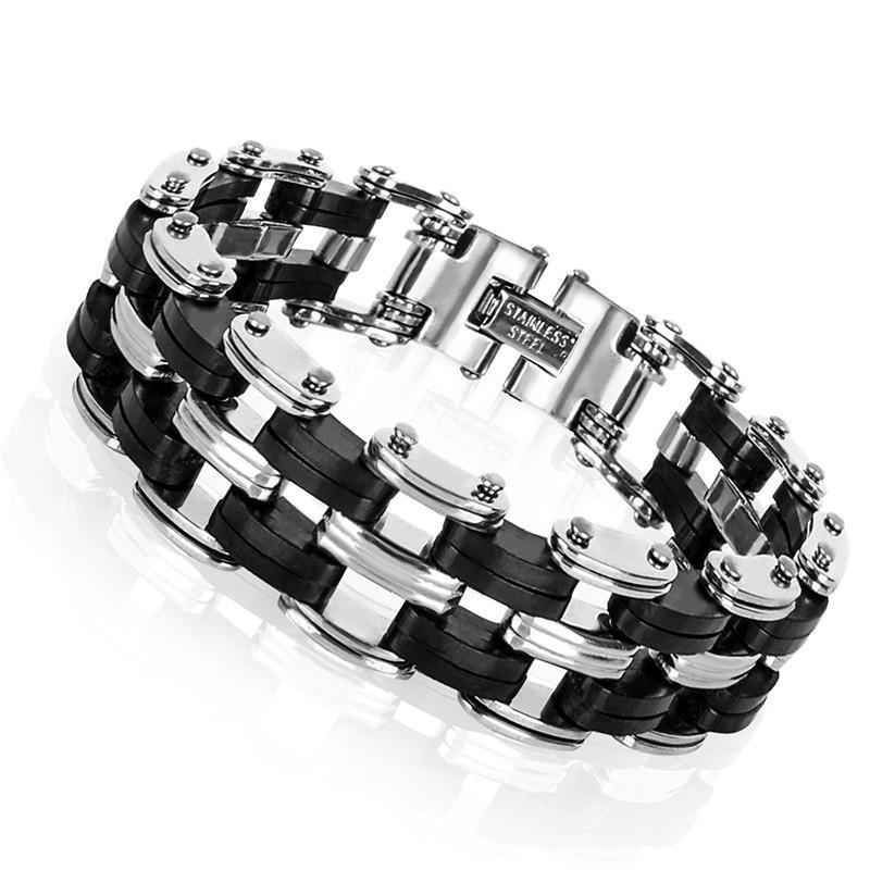 Awesome Stainless Steel Silicone Biker Bracelet