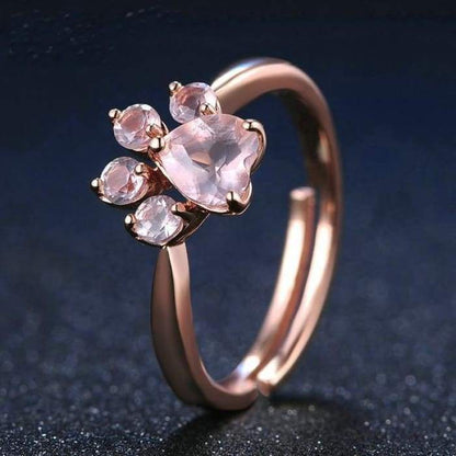 Rose Quartz and 925 Silver "Patte d'Amour" ring