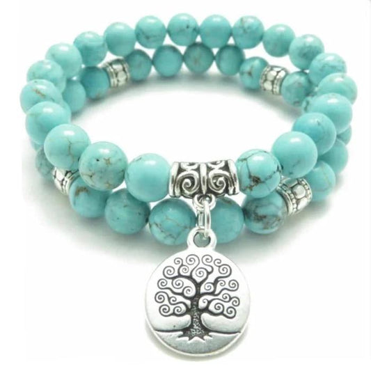 Double "Tree of Life" Bracelet in Turquoise Howlite