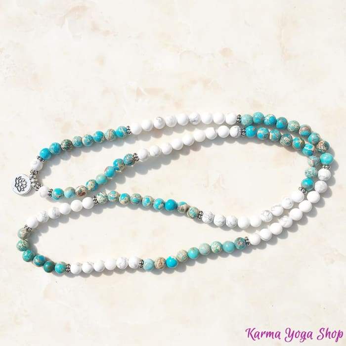 Mala bracelet "Lotus" with 108 beads in Ocean Jasper and Howlite