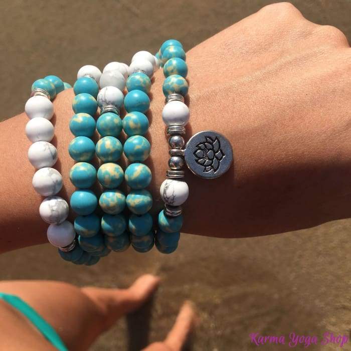 Mala bracelet "Lotus" with 108 beads in Ocean Jasper and Howlite