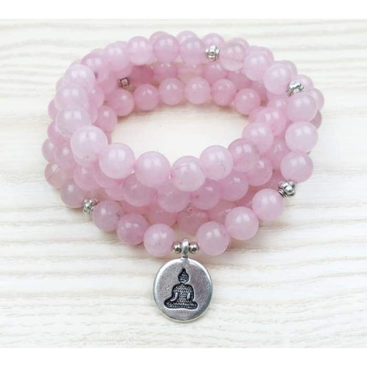 "Buddha's Comfort & Love" Mala Bracelet 108 Rose Quartz beads