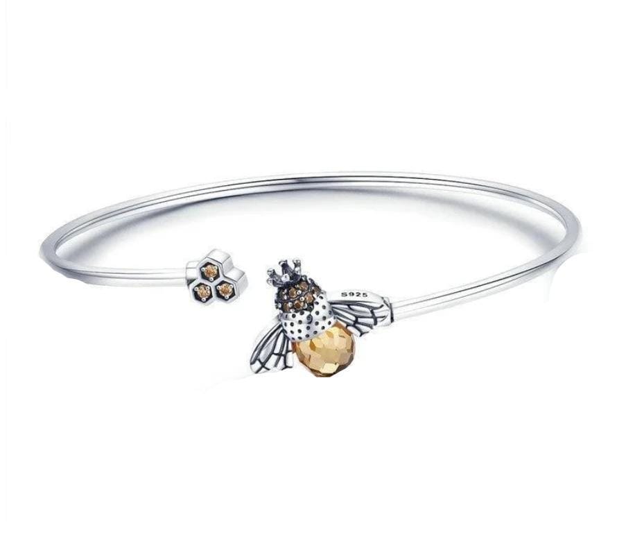Bracelets Adjustable / Silver Crystal Bee and Honeycomb Bangles