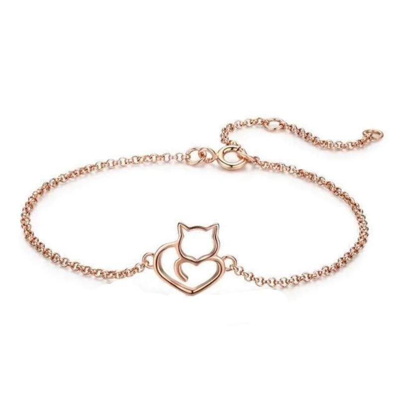 Bracelets Rose Gold Cats Love Heart Bracelet