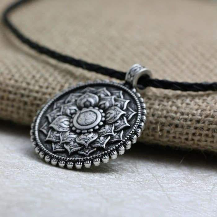 Mandala Necklace "Om & Lotus" Antique Silver
