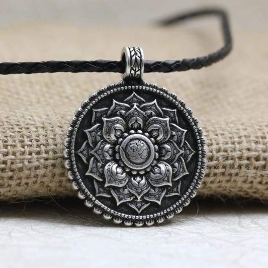 Mandala Necklace "Om & Lotus" Antique Silver