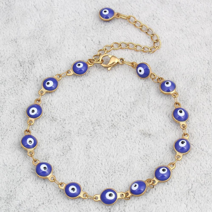 Gold Plated Stainless Steel Enamel Evil Eye Chain Bracelet