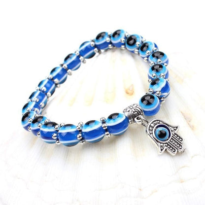 Handmade Evil Eye Glass Beads Hamsa Charm Bracelet