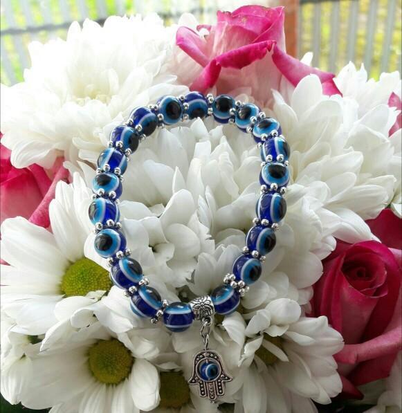 Handmade Evil Eye Glass Beads Hamsa Charm Bracelet