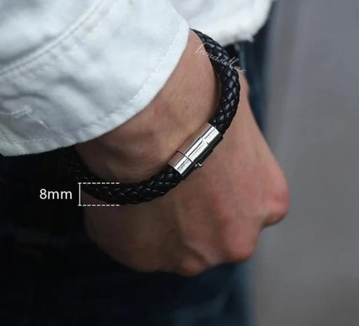 Leather Bracelets 8mm Black LB722 / 9inch 23cm Mens Leather Bracelets Braided