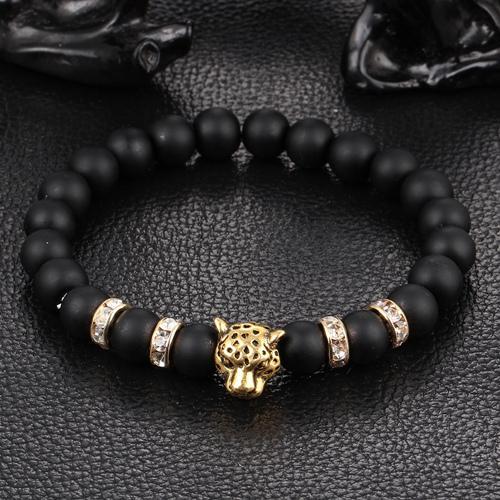 Leopard Charm Natural Stone Beads Bracelet