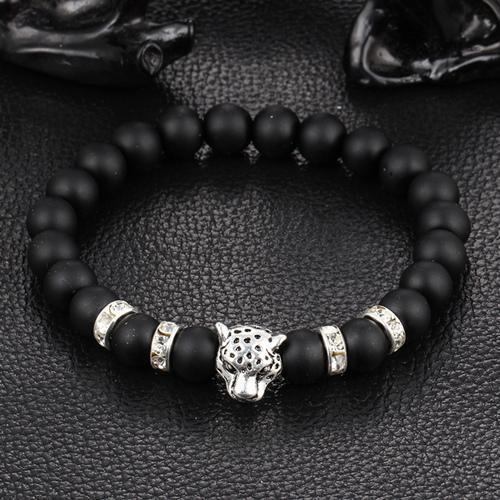 Leopard Charm Natural Stone Beads Bracelet