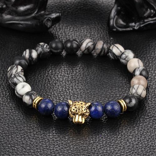 Leopard Charm Natural Stone Beads Bracelet