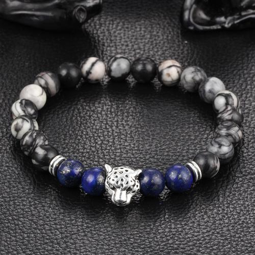 Leopard Charm Natural Stone Beads Bracelet