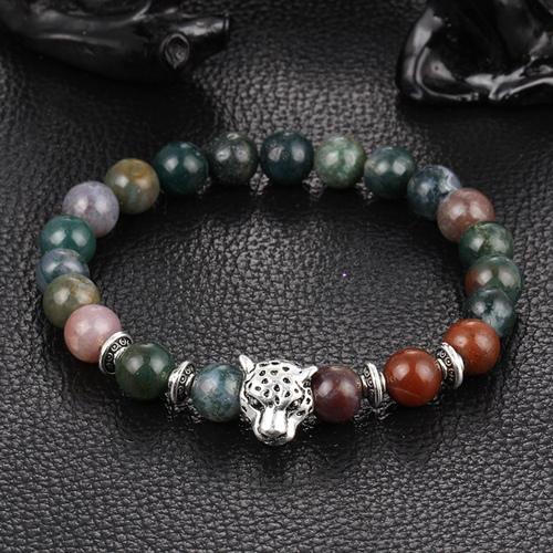 Leopard Charm Natural Stone Beads Bracelet