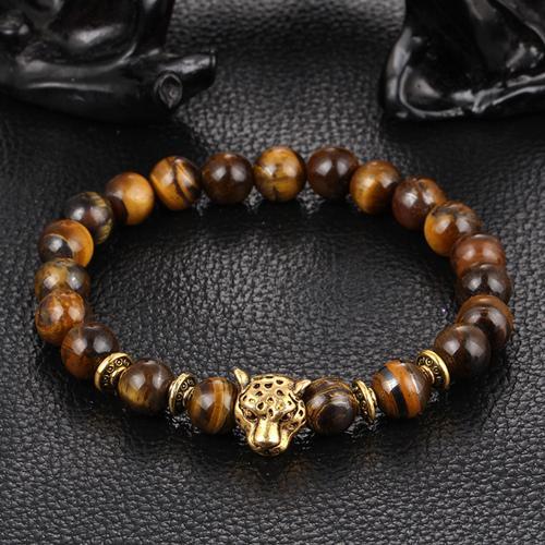 Leopard Charm Natural Stone Beads Bracelet