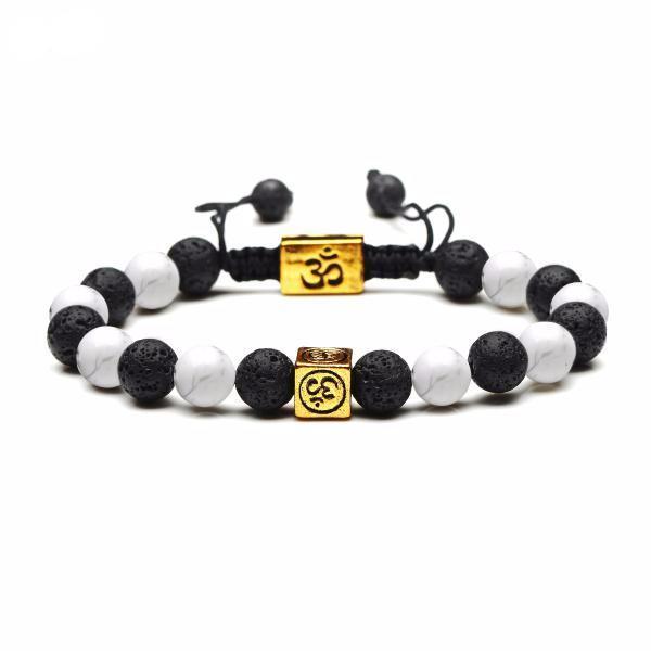 Natural Stone Yin Yang Box Om Charm Bracelet