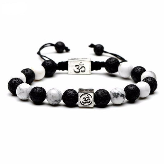 Natural Stone Yin Yang Box Om Charm Bracelet