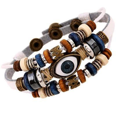 Genuine White Leather Evil Eye Bracelet