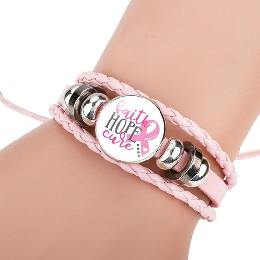 Love,faith,believe and Breast Cancer Awareness Bracelet