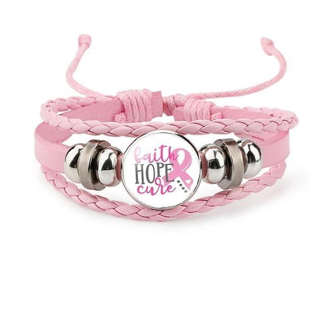 Love,faith,believe and Breast Cancer Awareness Bracelet